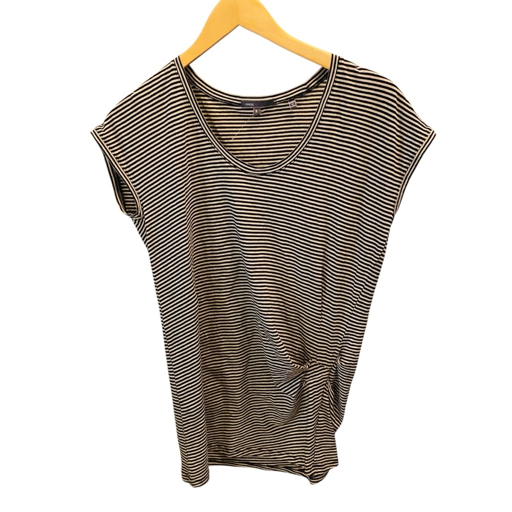 Vince Striped Cap Sleeve Faux Knotted Top